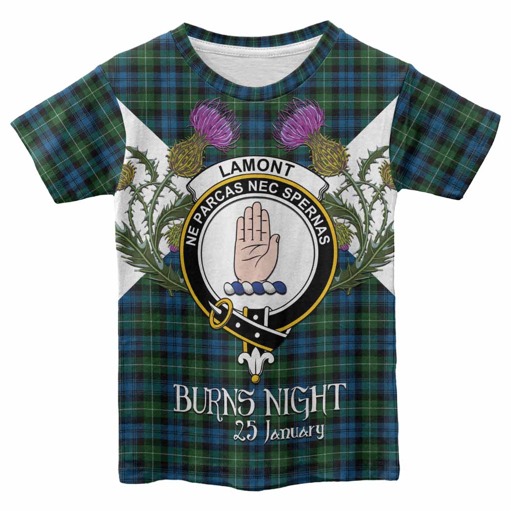 Lamont Tartan Family Crest Kid T-shirt Scottish Burns Night Thistle Floral