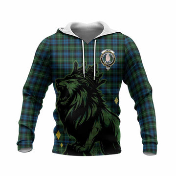 Lamont Tartan Family Crest Knitted Hoodie Crowned Lion Roaring