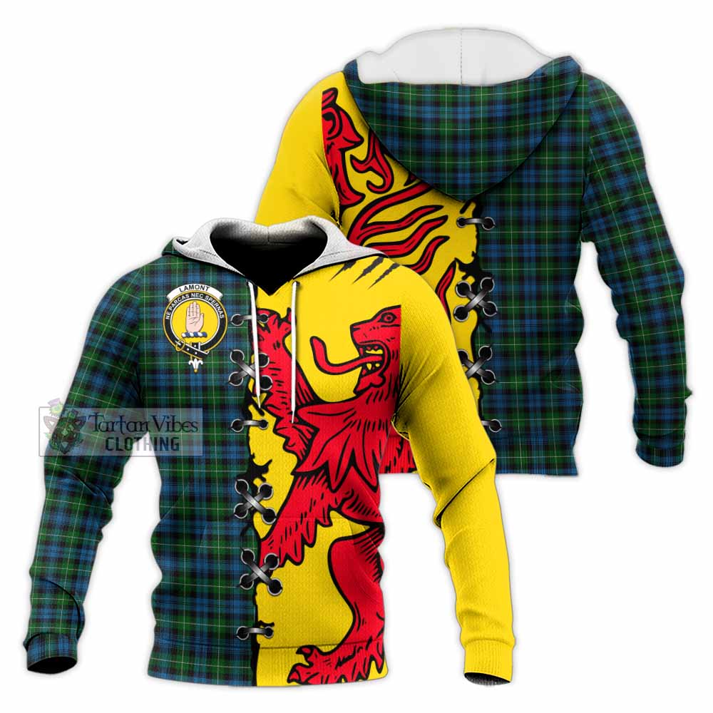 Lamont Tartan Family Crest Knitted Hoodie Lion Rampant Honor - Tartan Vibes Clothing