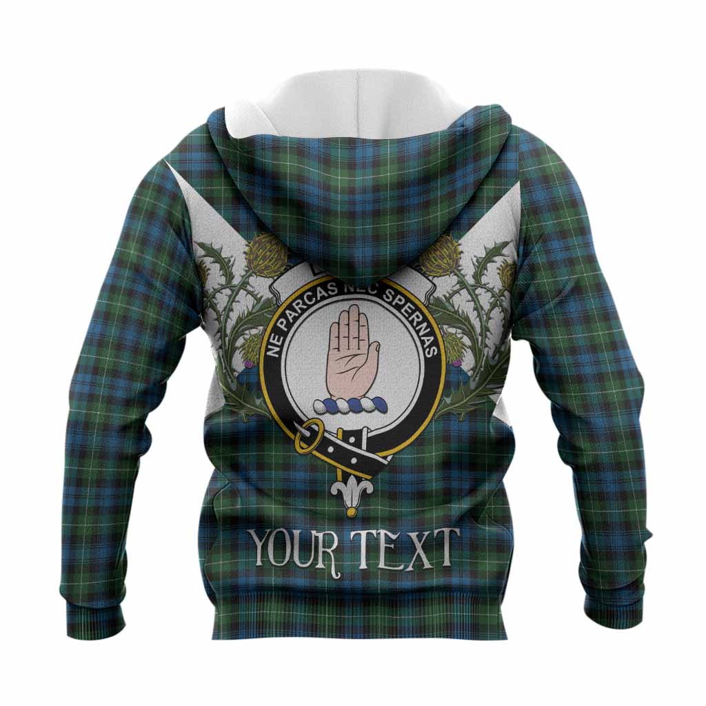 Lamont Tartan Family Crest Knitted Hoodie Scottish Burns Night Thistle Floral