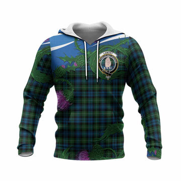 Lamont Tartan Family Crest Knitted Hoodie Thistle in Minimalism
