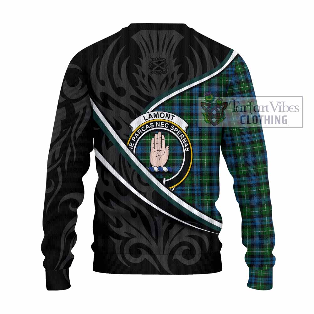 Lamont Tartan Family Crest Knitted Sweater Celtic Scottish Thistle Floral - Tartan Vibes Clothing