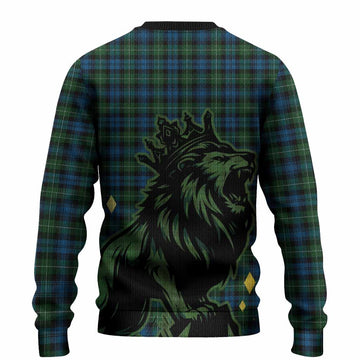 Lamont Tartan Family Crest Knitted Sweater Crowned Lion Roaring
