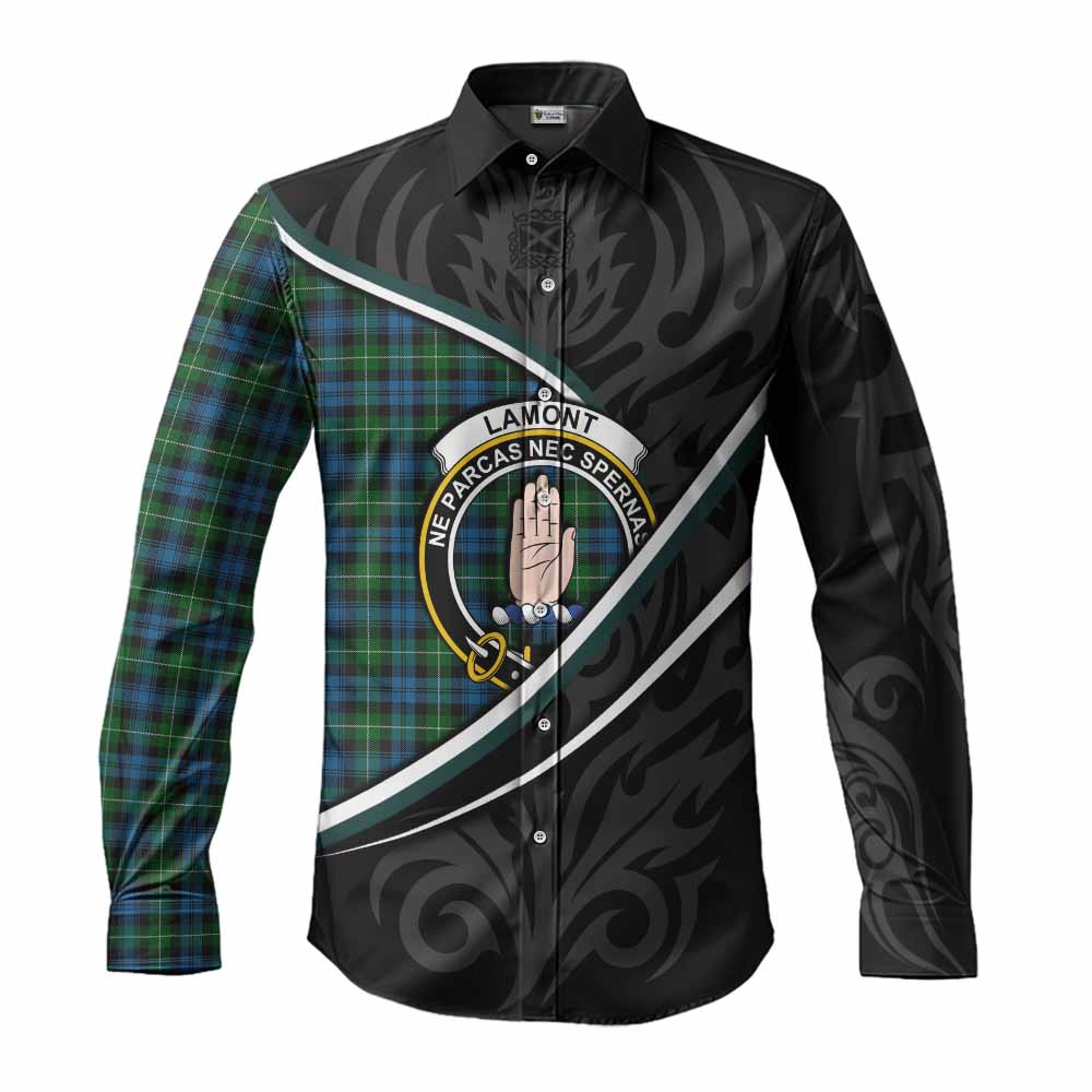 Lamont Tartan Family Crest Long Sleeve Button Shirts Celtic Scottish Thistle Floral - Tartan Vibes Clothing