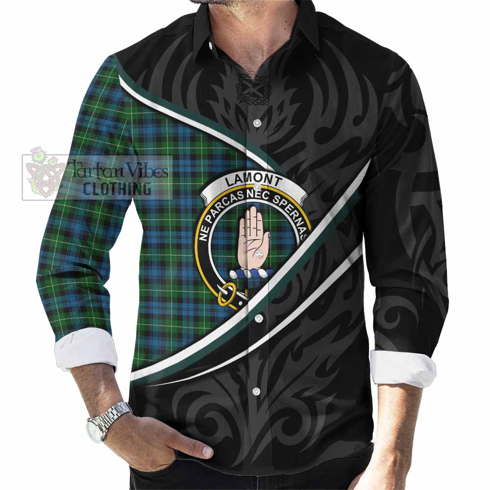 Lamont Tartan Family Crest Long Sleeve Button Shirts Celtic Scottish Thistle Floral - Tartan Vibes Clothing