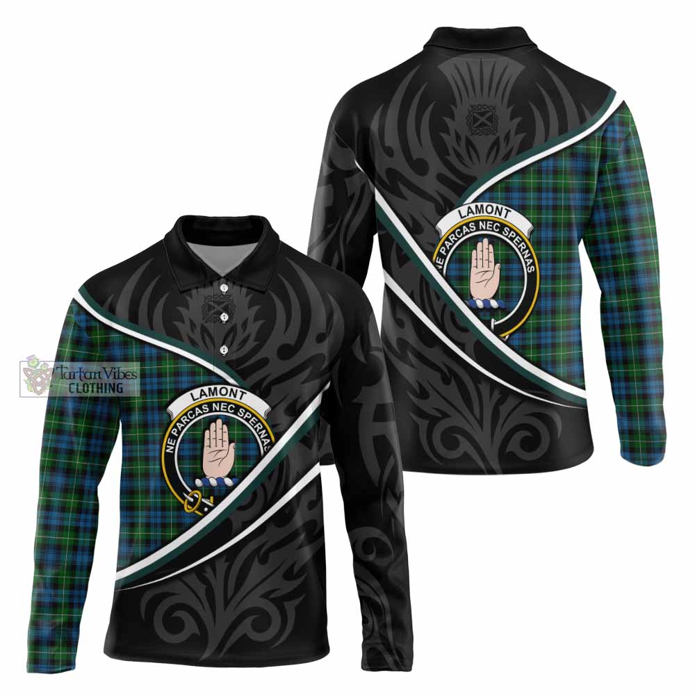 Lamont Tartan Family Crest Long Sleeve Polo Shirt Celtic Scottish Thistle Floral - Tartan Vibes Clothing