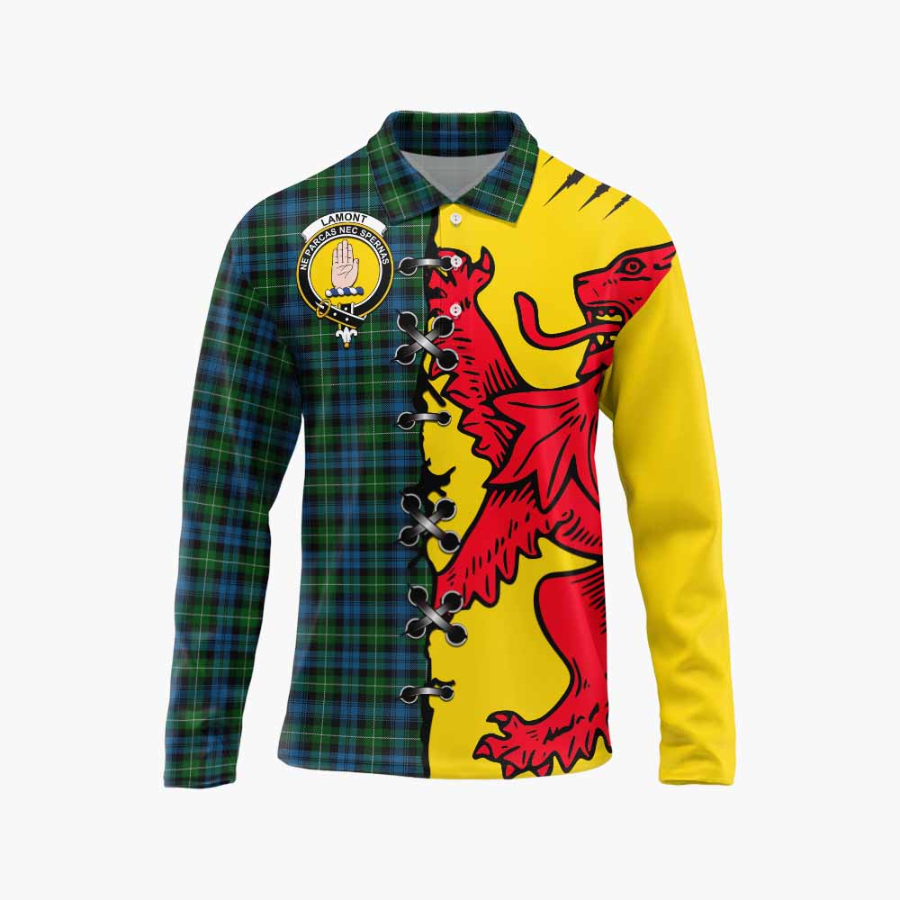 Lamont Tartan Family Crest Long Sleeve Polo Shirt Lion Rampant Honor - Tartan Vibes Clothing