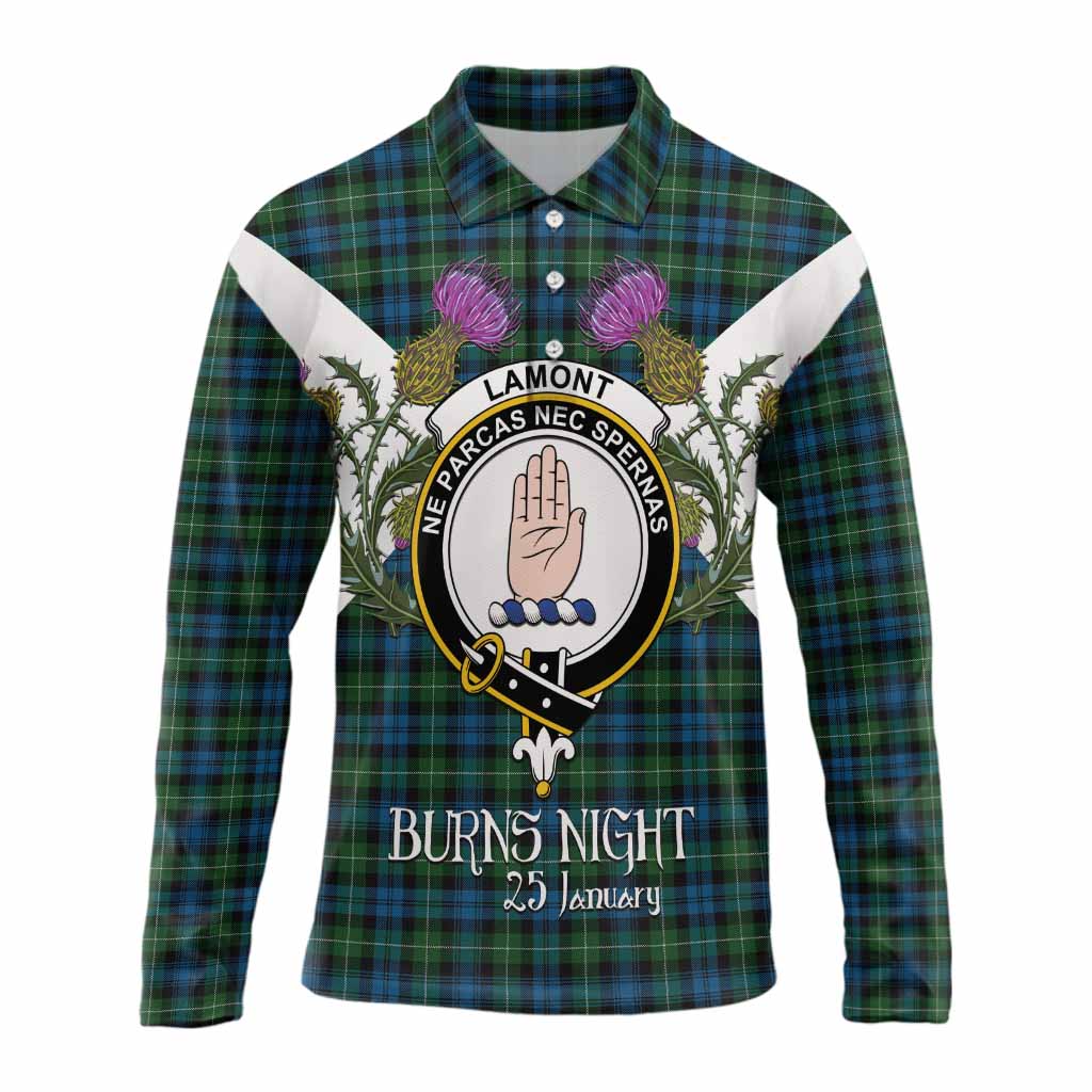Lamont Tartan Family Crest Long Sleeve Polo Shirt Scottish Burns Night Thistle Floral