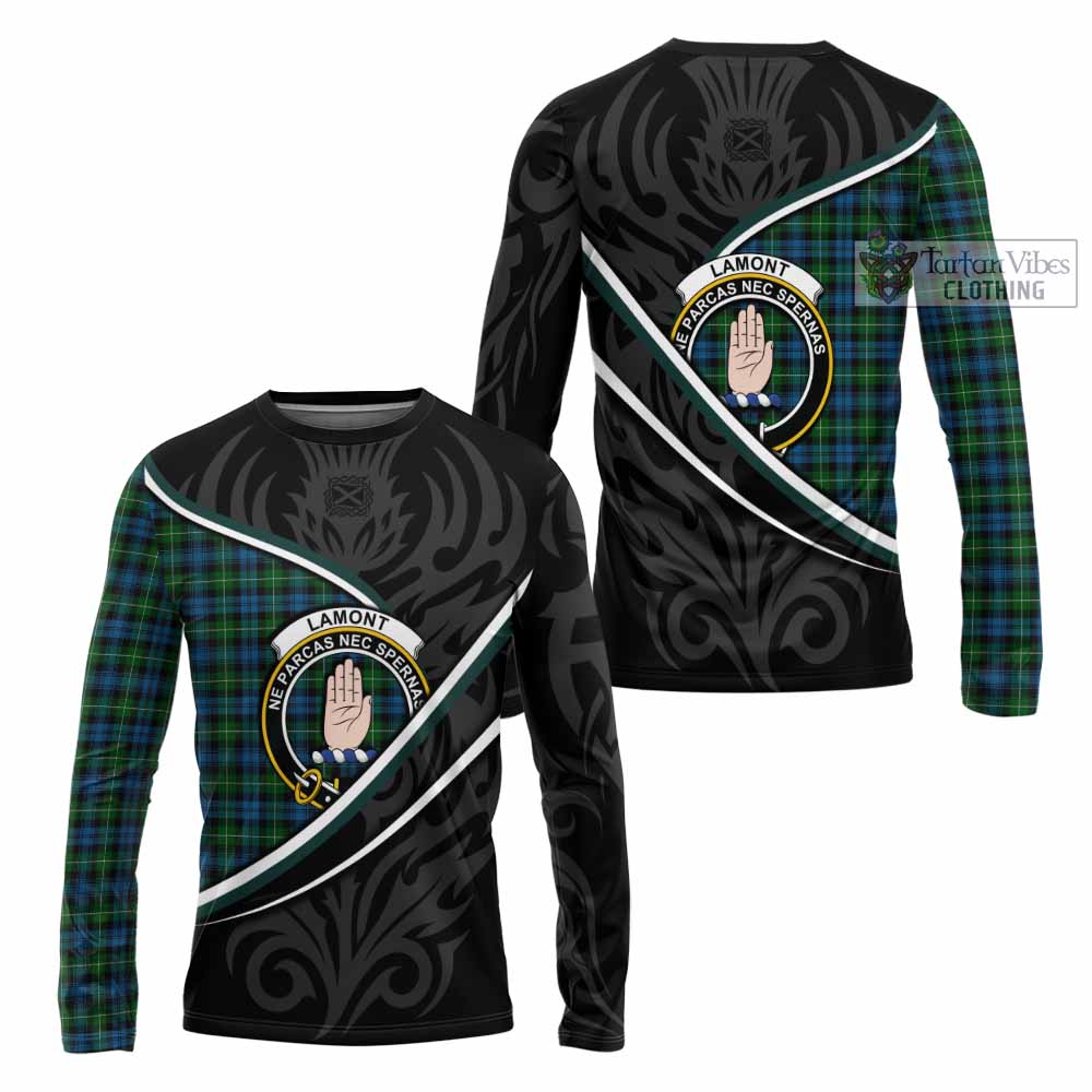 Lamont Tartan Family Crest Long Sleeve T-Shirt Celtic Scottish Thistle Floral - Tartan Vibes Clothing
