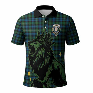 Lamont Tartan Family Crest Polo Shirt Crowned Lion Roaring