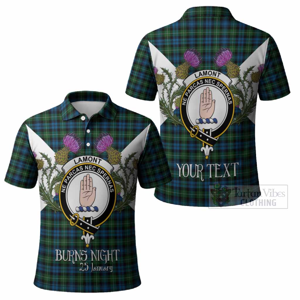 Lamont Tartan Family Crest Polo Shirt Scottish Burns Night Thistle Floral