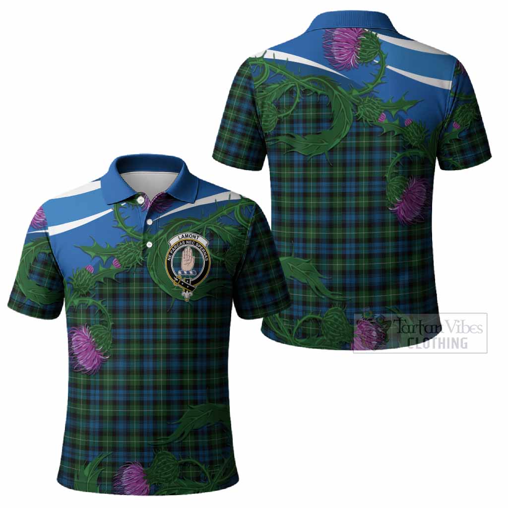 Lamont Tartan Family Crest Polo Shirt Thistle in Minimalism