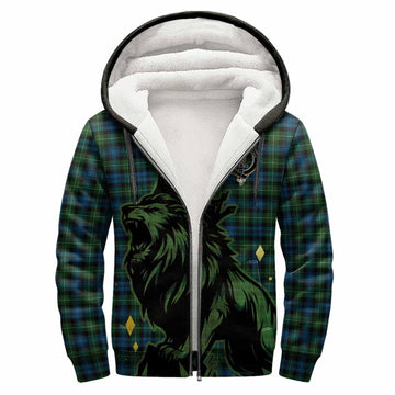 Lamont Tartan Family Crest Sherpa Hoodie Crowned Lion Roaring