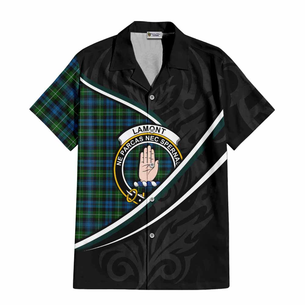 Lamont Tartan Family Crest Short Sleeve Button Shirt Celtic Scottish Thistle Floral - Tartan Vibes Clothing