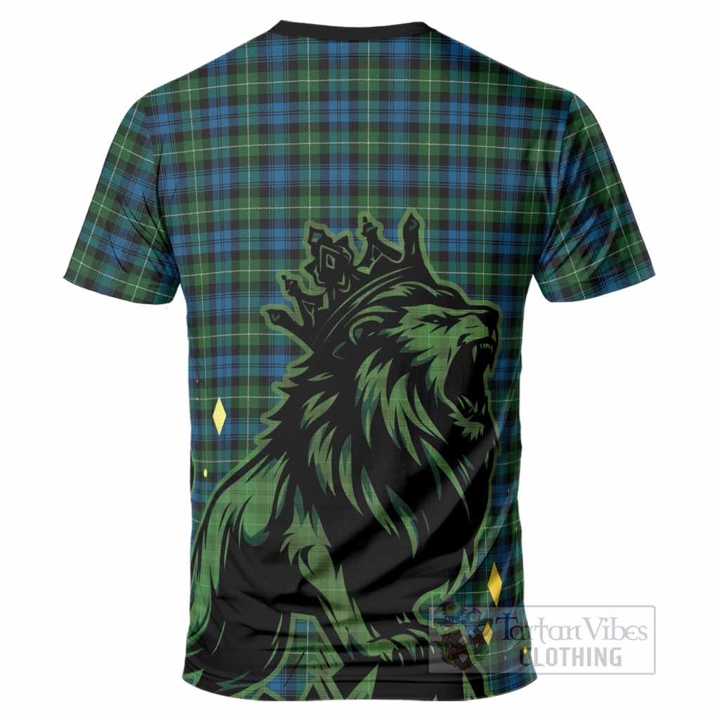 Lamont Tartan Family Crest T-Shirt Crowned Lion Roaring