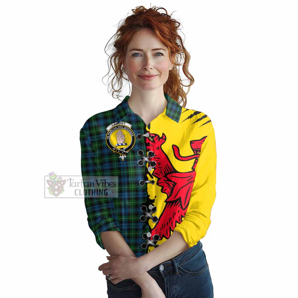 Lamont Tartan Family Crest Women Casual Shirt Lion Rampant Honor - Tartan Vibes Clothing