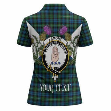 Lamont Tartan Family Crest Women Polo Shirt Scottish Burns Night Thistle Floral