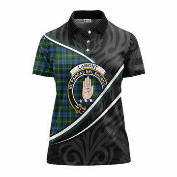 Lamont Tartan Family Crest Women's Polo Shirt Celtic Scottish Thistle Floral