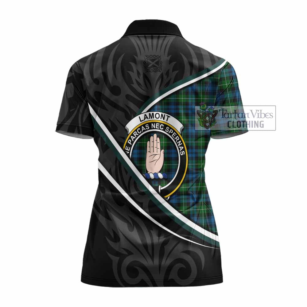 Lamont Tartan Family Crest Women's Polo Shirt Celtic Scottish Thistle Floral - Tartan Vibes Clothing