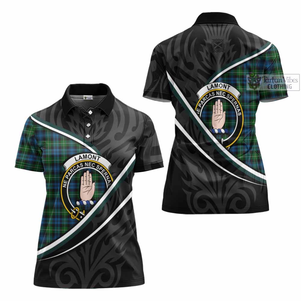 Lamont Tartan Family Crest Women's Polo Shirt Celtic Scottish Thistle Floral - Tartan Vibes Clothing