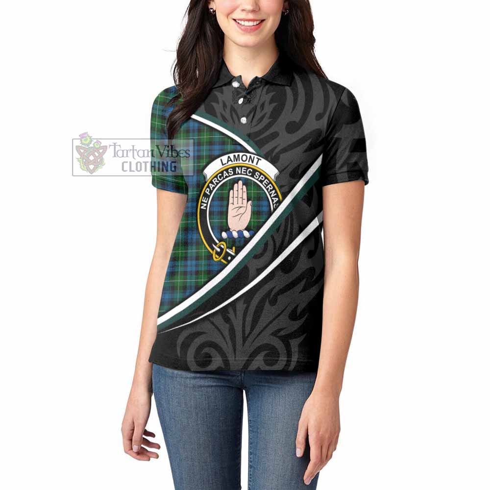 Lamont Tartan Family Crest Women's Polo Shirt Celtic Scottish Thistle Floral - Tartan Vibes Clothing