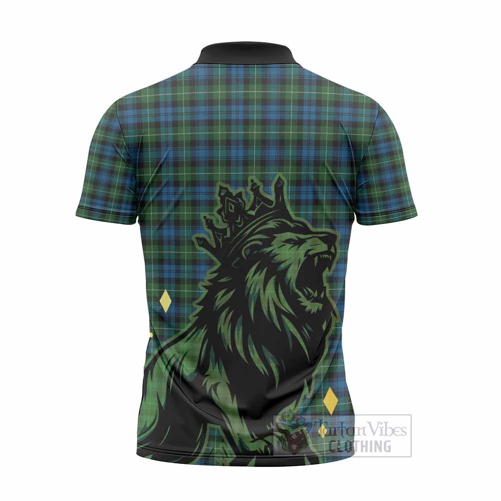Lamont Tartan Family Crest Zipper Polo Shirt Crowned Lion Roaring