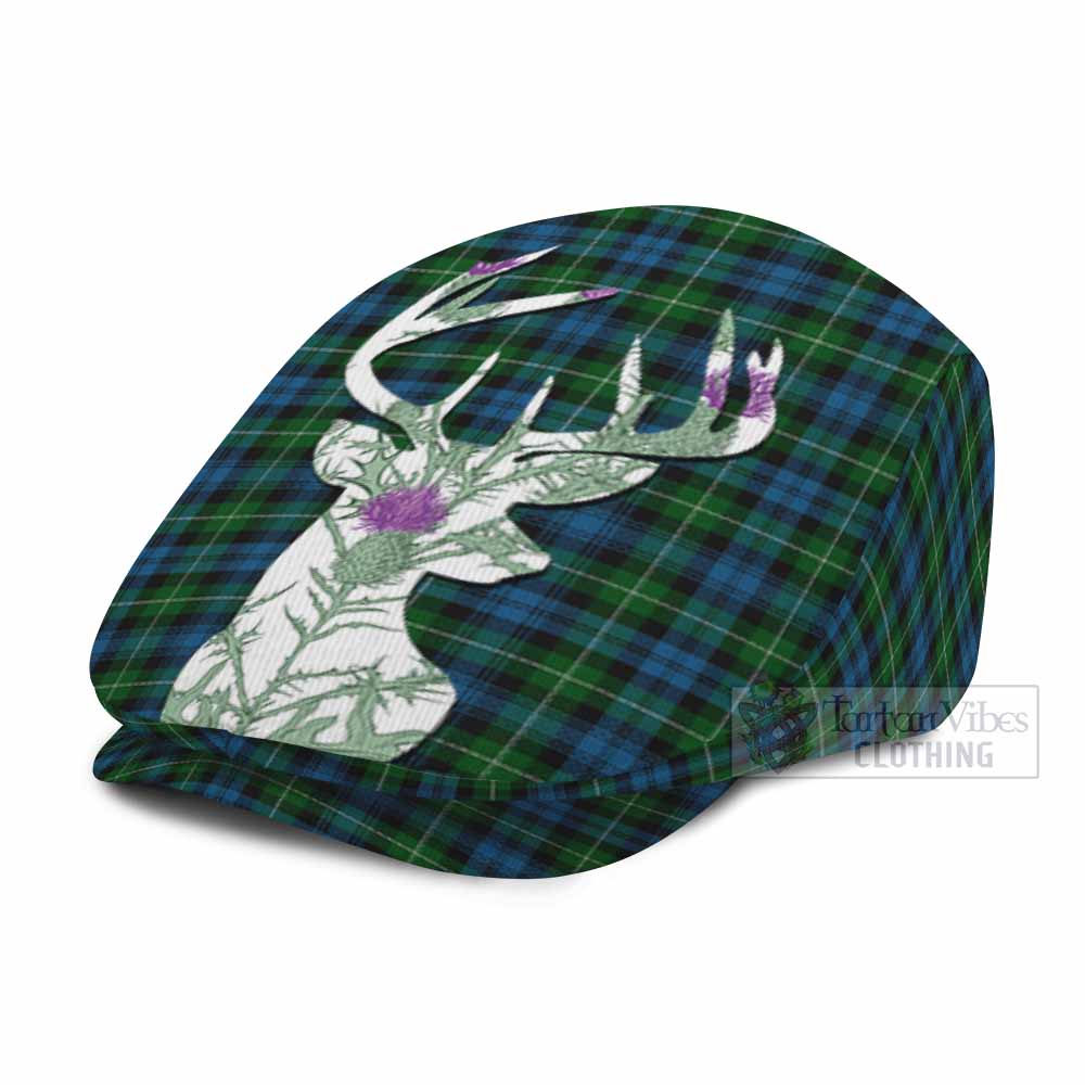 Lamont Tartan Flat Cap, Jeff Cap Scottish Stag Thistle Floral Art