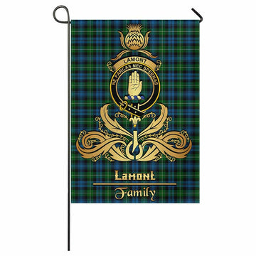 Lamont Tartan Garden Flag with Highland Thistle Cherish Family Crest Style