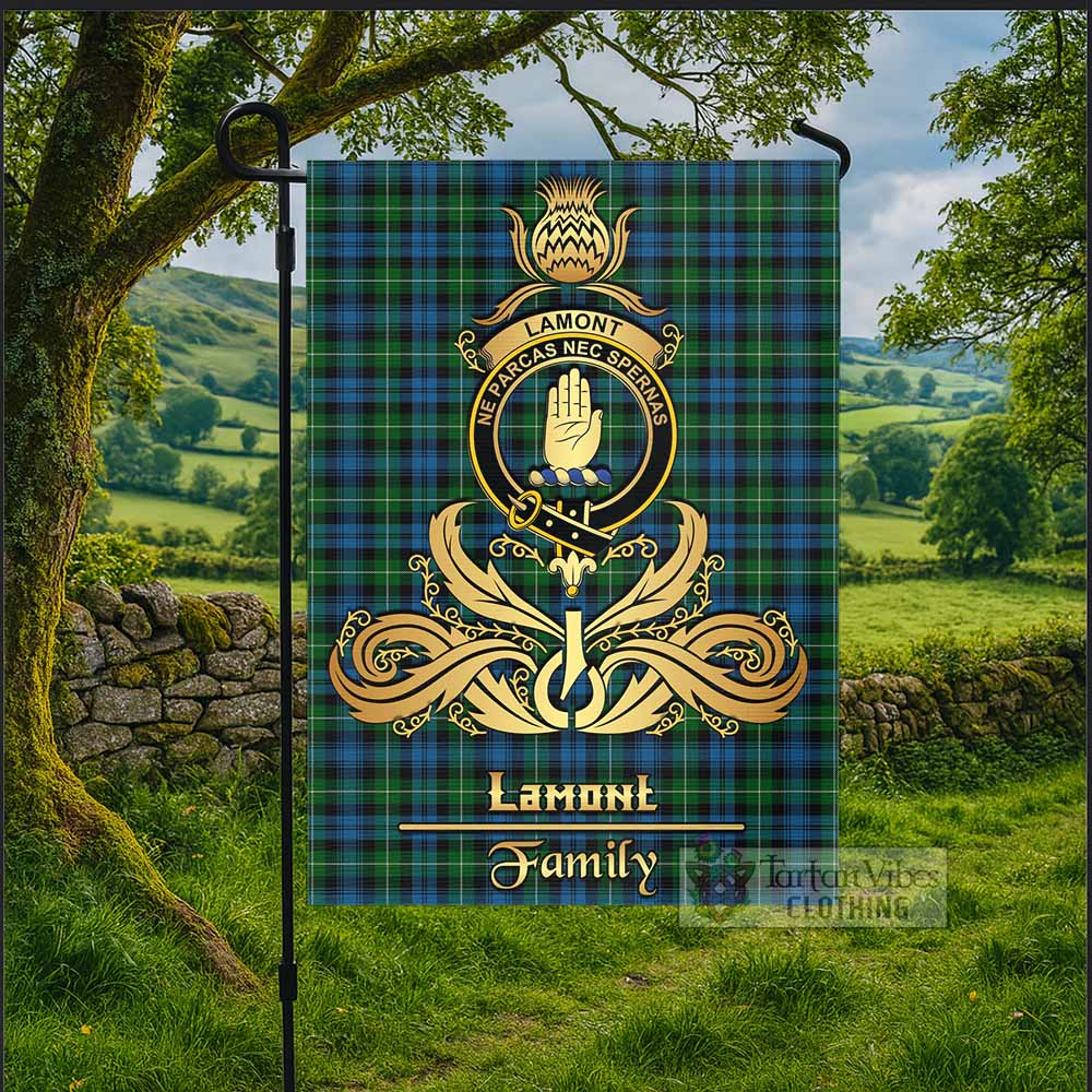 Lamont Tartan Garden Flag with Highland Thistle Cherish Family Crest Style - Tartan Vibes Clothing