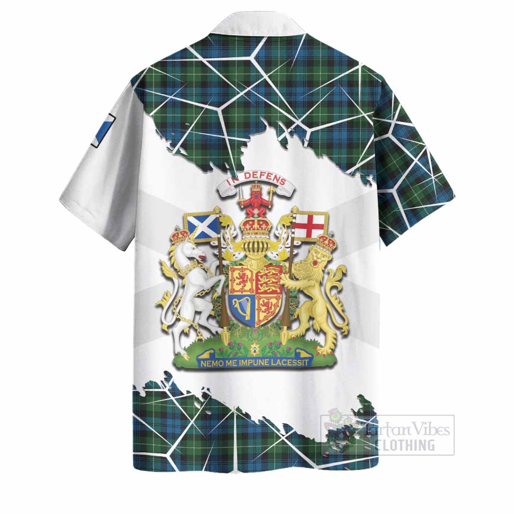 Lamont Tartan Hawaiian Shirt with Family Crest and Lion Rampant Grunge Style