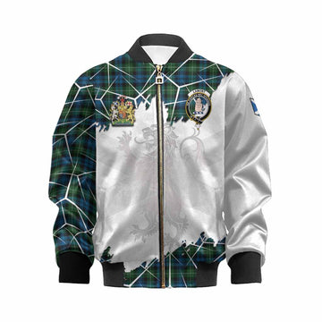Lamont Tartan Kid Bomber Jacket with Family Crest and Lion Rampant Grunge Style