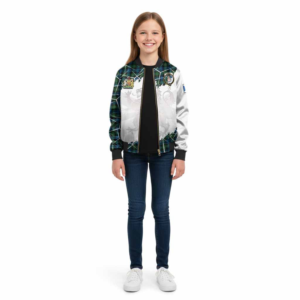 Lamont Tartan Kid Bomber Jacket with Family Crest and Lion Rampant Grunge Style
