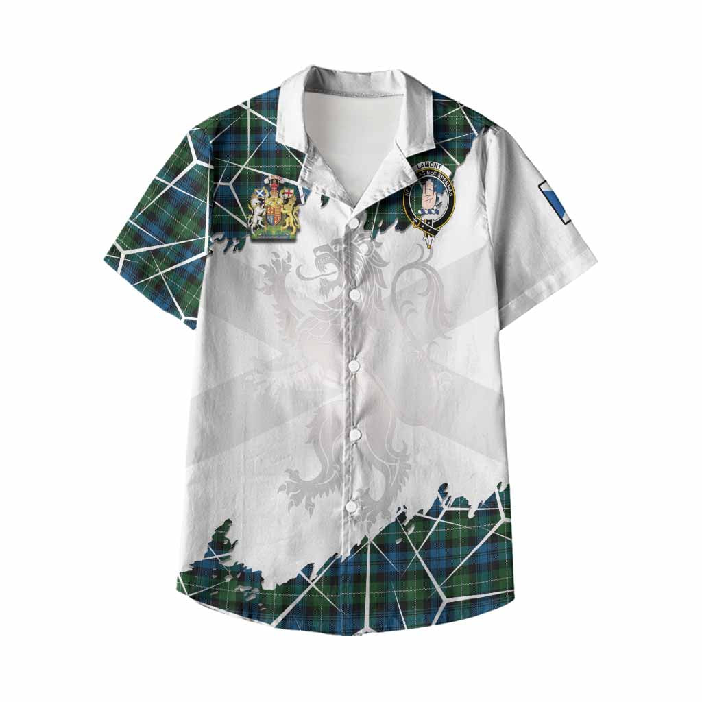 Lamont Tartan Kid Hawaiian Shirt with Family Crest and Lion Rampant Grunge Style
