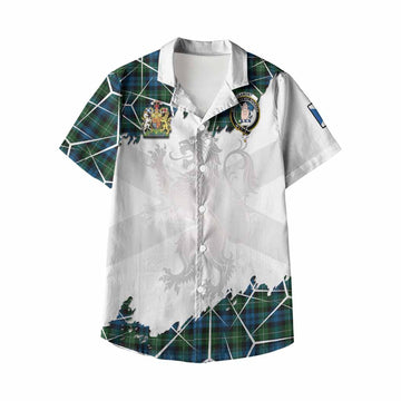 Lamont Tartan Kid Hawaiian Shirt with Family Crest and Lion Rampant Grunge Style