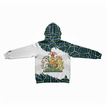 Lamont Tartan Kid Hoodie with Family Crest and Lion Rampant Grunge Style
