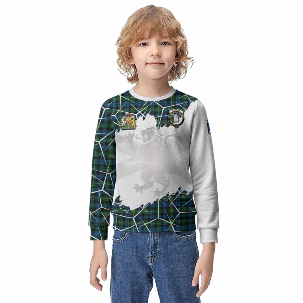 Lamont Tartan Kid Knitted Sweatshirt with Family Crest and Lion Rampant Grunge Style