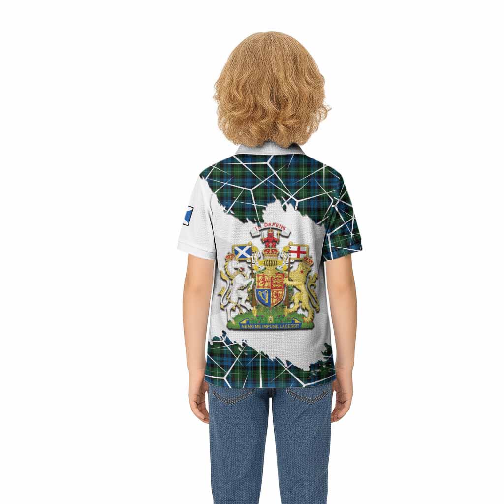 Lamont Tartan Kid Polo Shirt with Family Crest and Lion Rampant Grunge Style