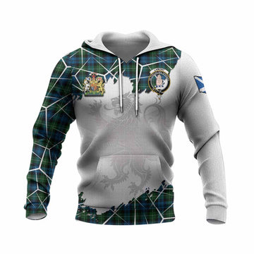 Lamont Tartan Knitted Hoodie with Family Crest and Lion Rampant Grunge Style