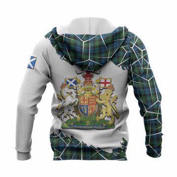 Lamont Tartan Knitted Hoodie with Family Crest and Lion Rampant Grunge Style