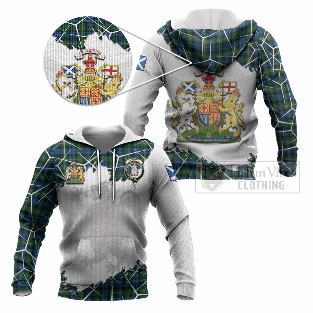 Lamont Tartan Knitted Hoodie with Family Crest and Lion Rampant Grunge Style