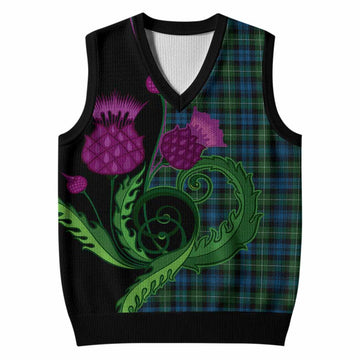 Lamont Tartan Knitted V-Neck Vest Traditional Scottish Thistle