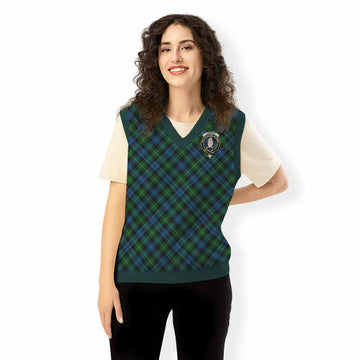 Lamont Tartan Knitted V-Neck Vest with Family Crest Cross Style