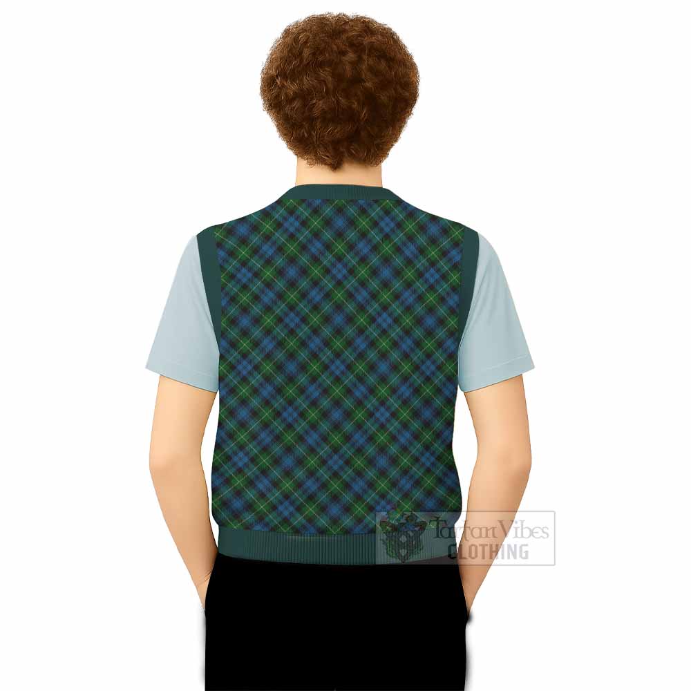 Lamont Tartan Knitted V-Neck Vest with Family Crest Cross Style