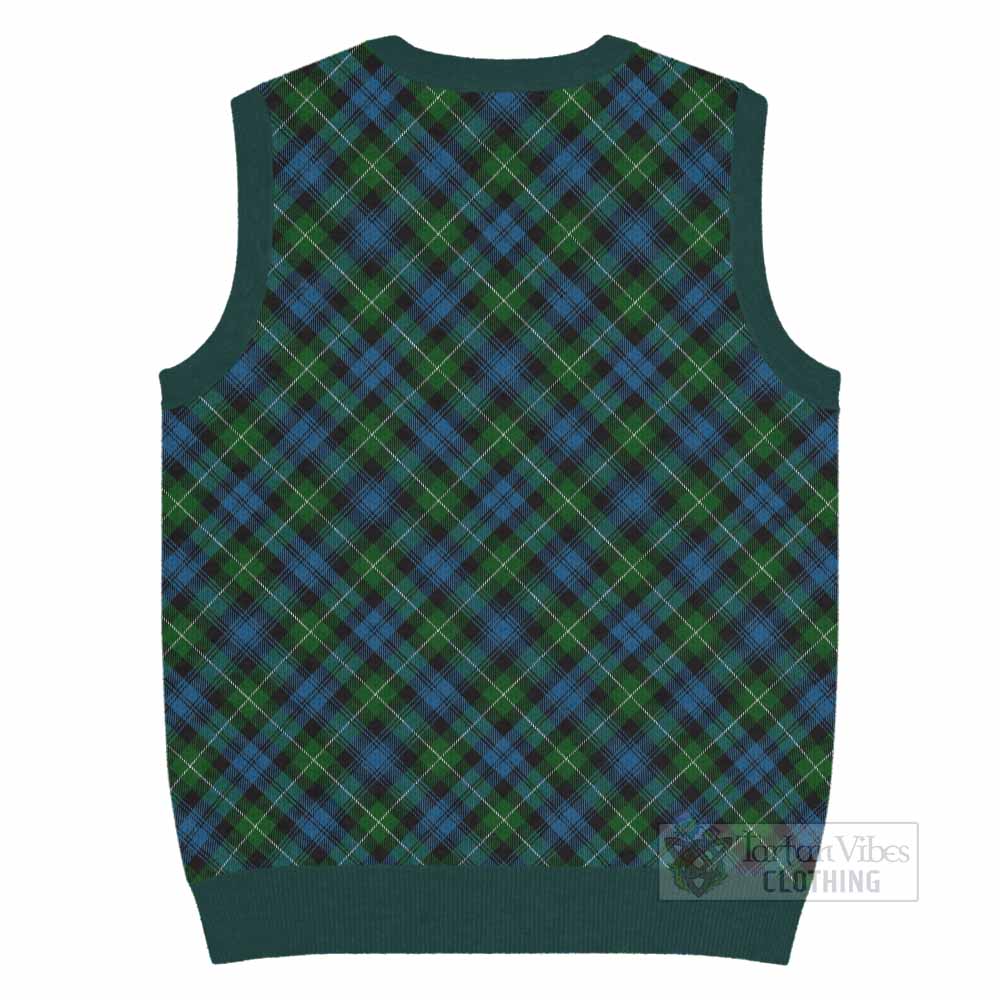 Lamont Tartan Knitted V-Neck Vest with Family Crest Cross Style