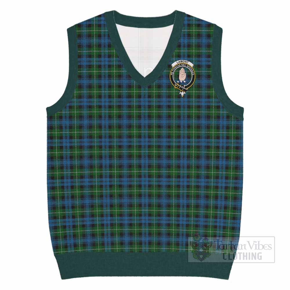 Lamont Tartan Knitted V-Neck Vest with Family Crest - Tartan Vibes Clothing