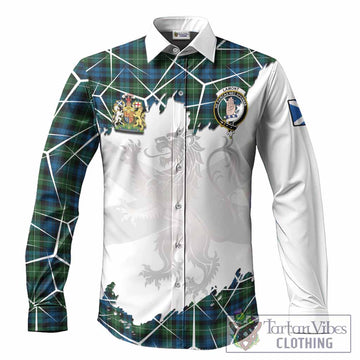 Lamont Tartan Long Sleeve Button Shirts with Family Crest and Lion Rampant Grunge Style