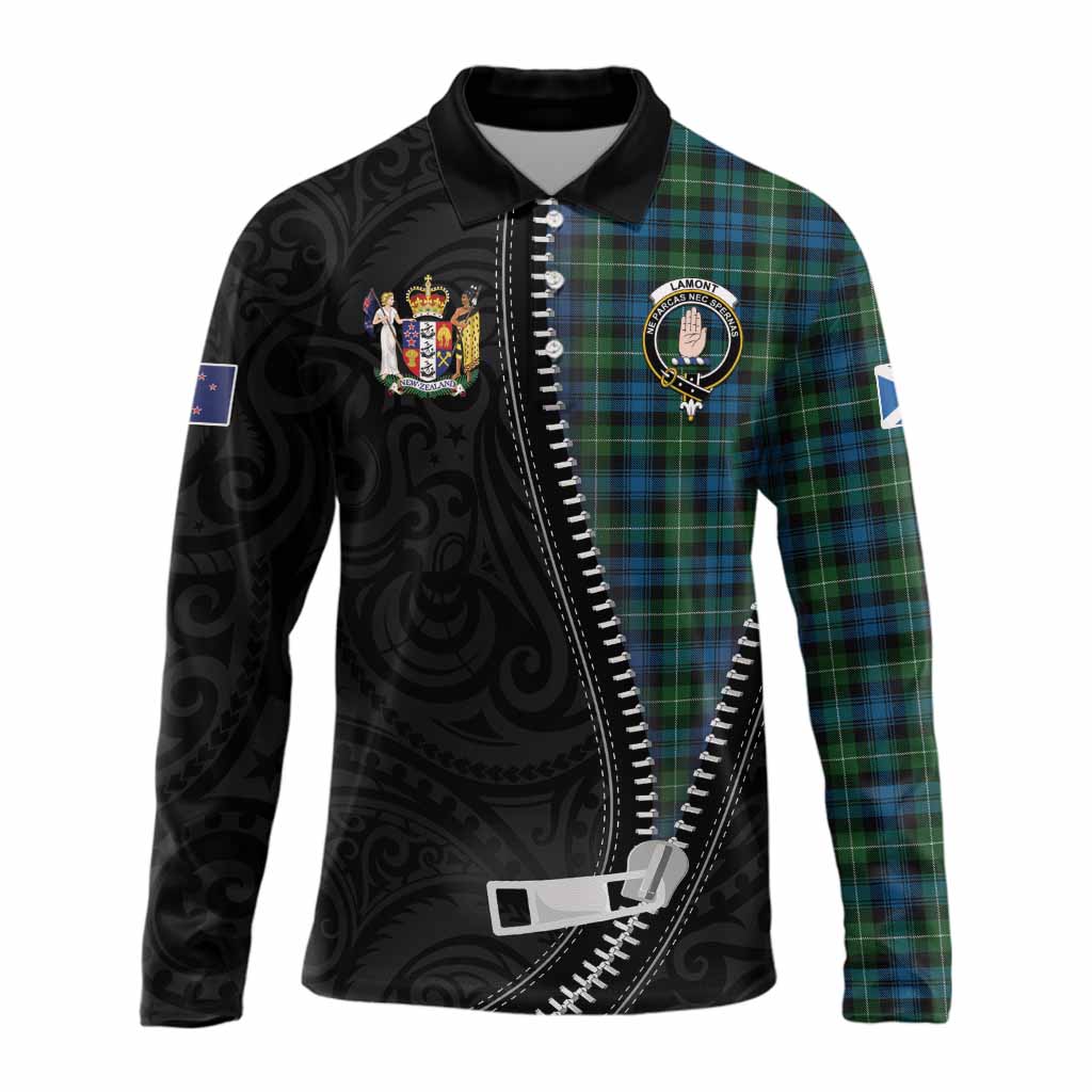 Lamont Tartan Long Sleeve Polo Shirt New Zealand Pattern Unique Zipper Stylized