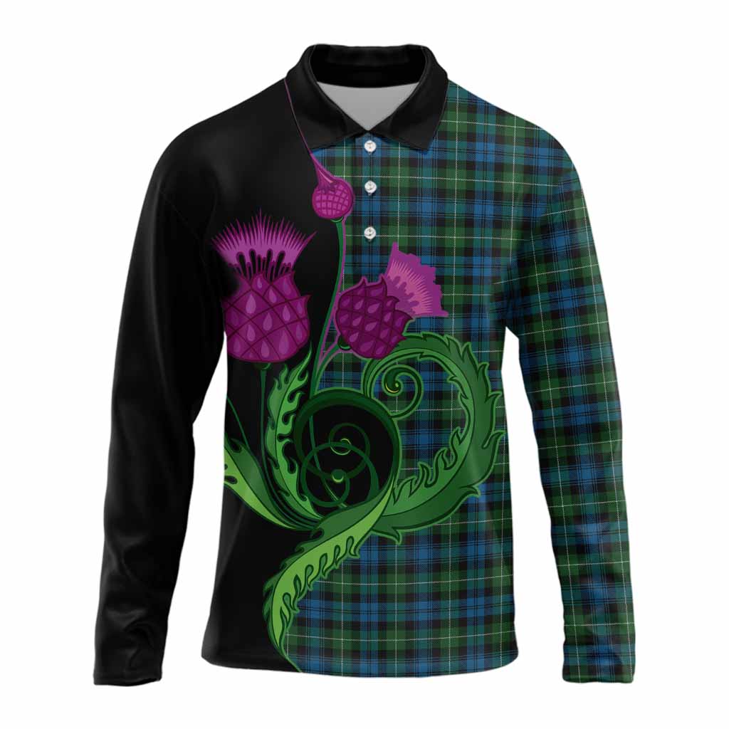 Lamont Tartan Long Sleeve Polo Shirt Traditional Scottish Thistle