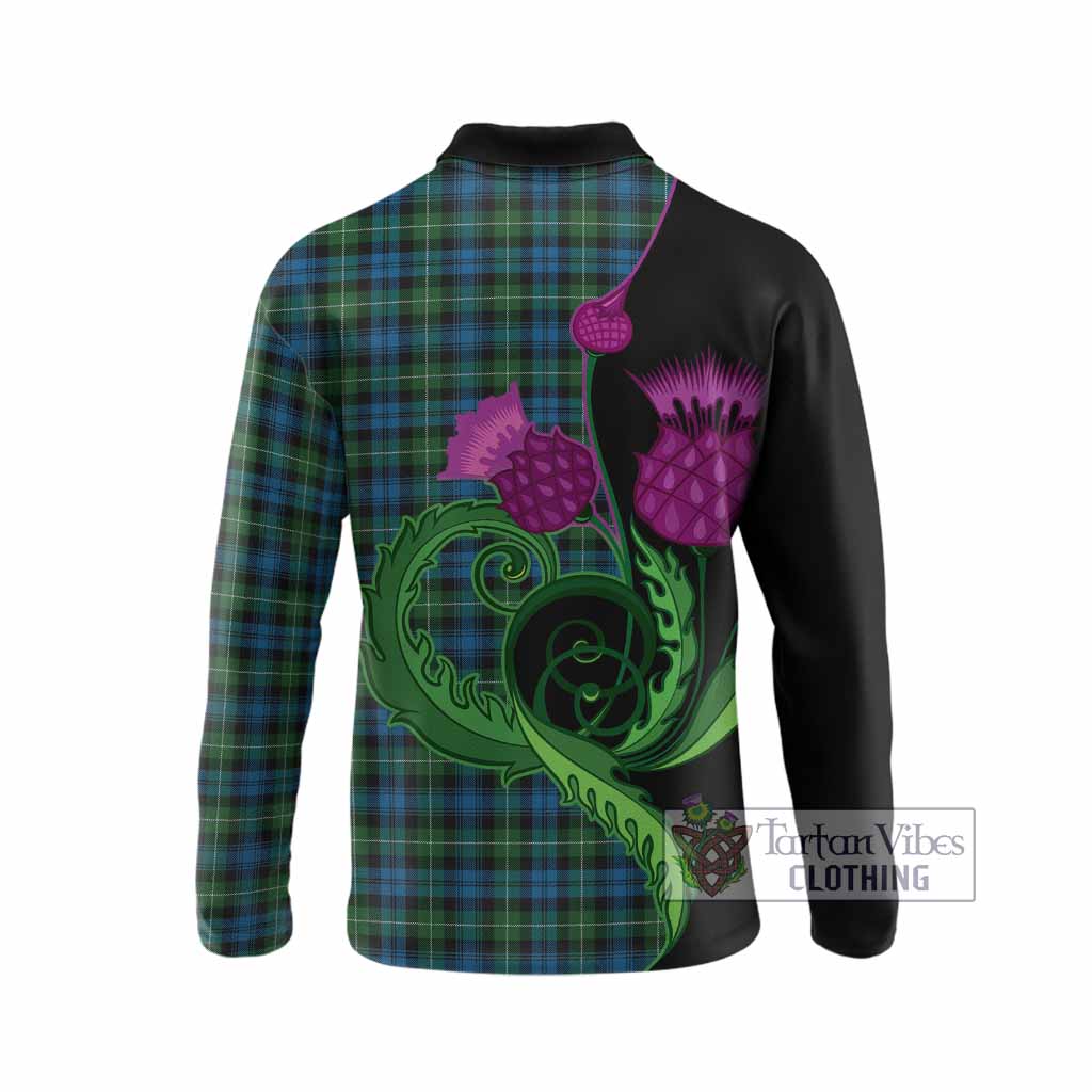 Lamont Tartan Long Sleeve Polo Shirt Traditional Scottish Thistle