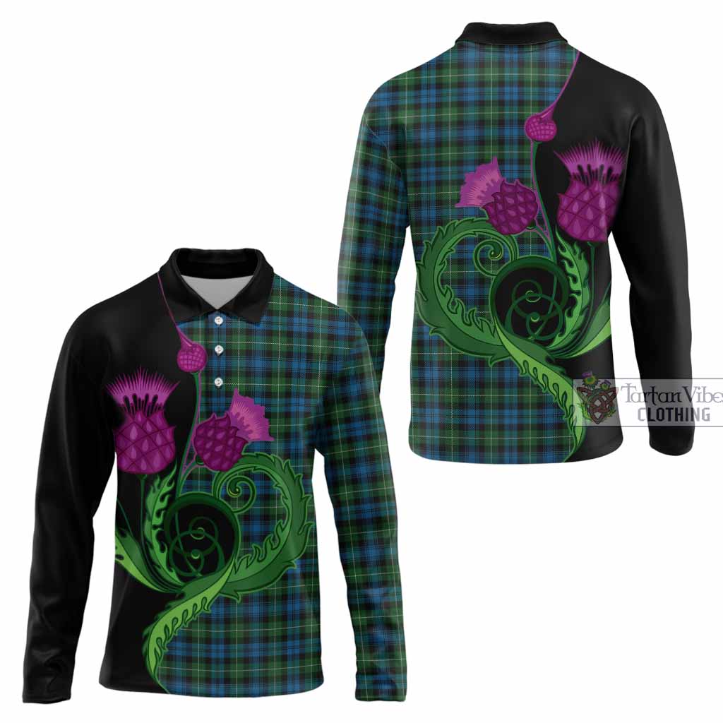 Lamont Tartan Long Sleeve Polo Shirt Traditional Scottish Thistle